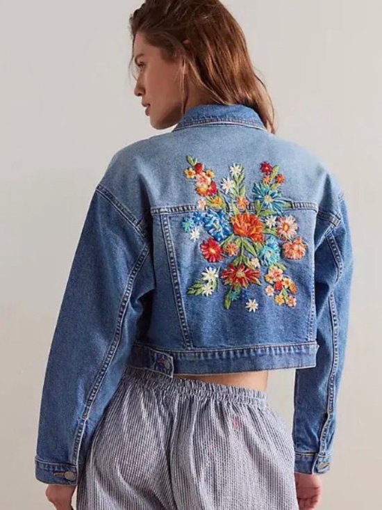 DRIFTWOOD Jackets & Blazers - Driftwood Le Bouquet Cropped Denim Jacket Women Embroidered Floral Medium